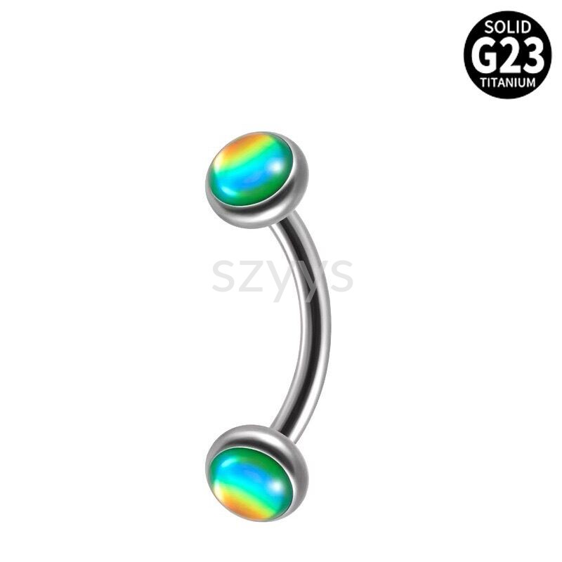 Titanium Internal Threaded Curved Barbell with Opal stone YYSE0006B - 图片 2