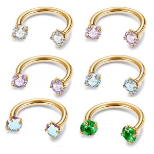 Titanium Double Round CZ Prong Set Horseshoe FMN0021