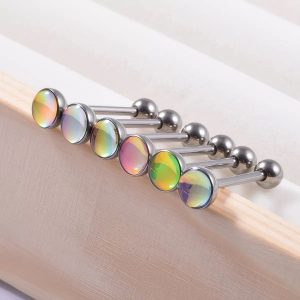Titanium Internally Threaded Cartilage Barbells with Opal FMT0002 Yellow